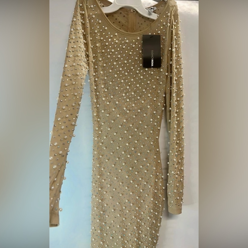 Fashion Nova Pearl Embellished Sleeve Dress Nova Luxe - Picture 5 of 5